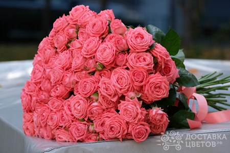 Букет из 25 кустовых роз "Коралловые кустовые розы"